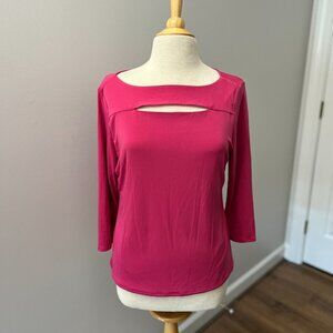 Carmen Marc Valvo Pink Peekaboo Stretch Knit Top Sz L
